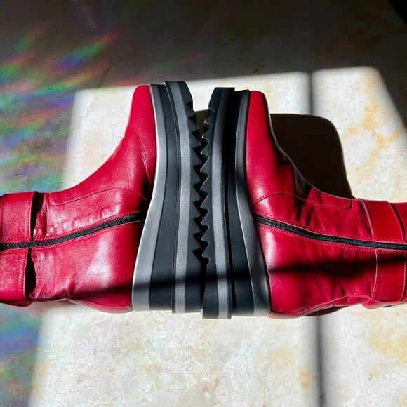 Red Leather Platform Moto Bootie Buckle Marco Moreo Milano Italy Sz US 6.5 IT 37 - Picture 6 of 13